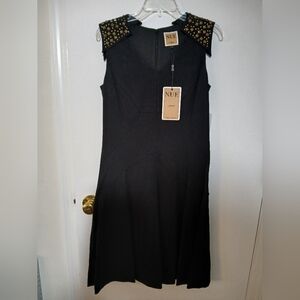 Nue by Shani Black Dress with Gold Studded Shoulders, Size 8